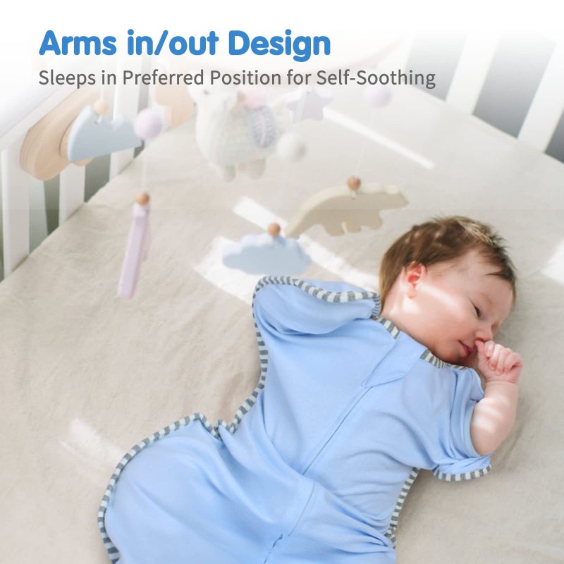 Roksuma Transition Swaddle Baby Sleep Sack 6-9 Months Arms up Swaddle 2-Way Zipper 100% Cotton Arms in/out, 0.8 Tog Baby Swaddles for Boy Girl, 2-Pack Transitional Swaddles (Large 20-27lbs) - Image 2
